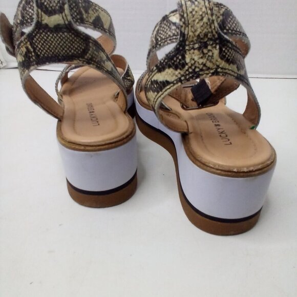 Lucky Brand Wedge Sandals Women 8 Tarhi Snake Skin Animal Print Ankle Strap - Picture 12 of 16